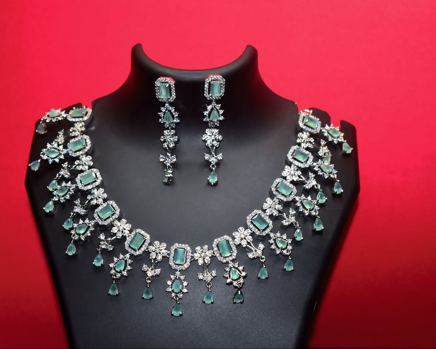 Emerald Blossom Crystal Choker & Earrings Set
