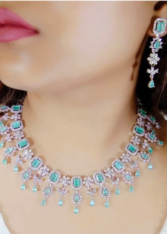 Emerald Blossom Crystal Choker & Earrings Set